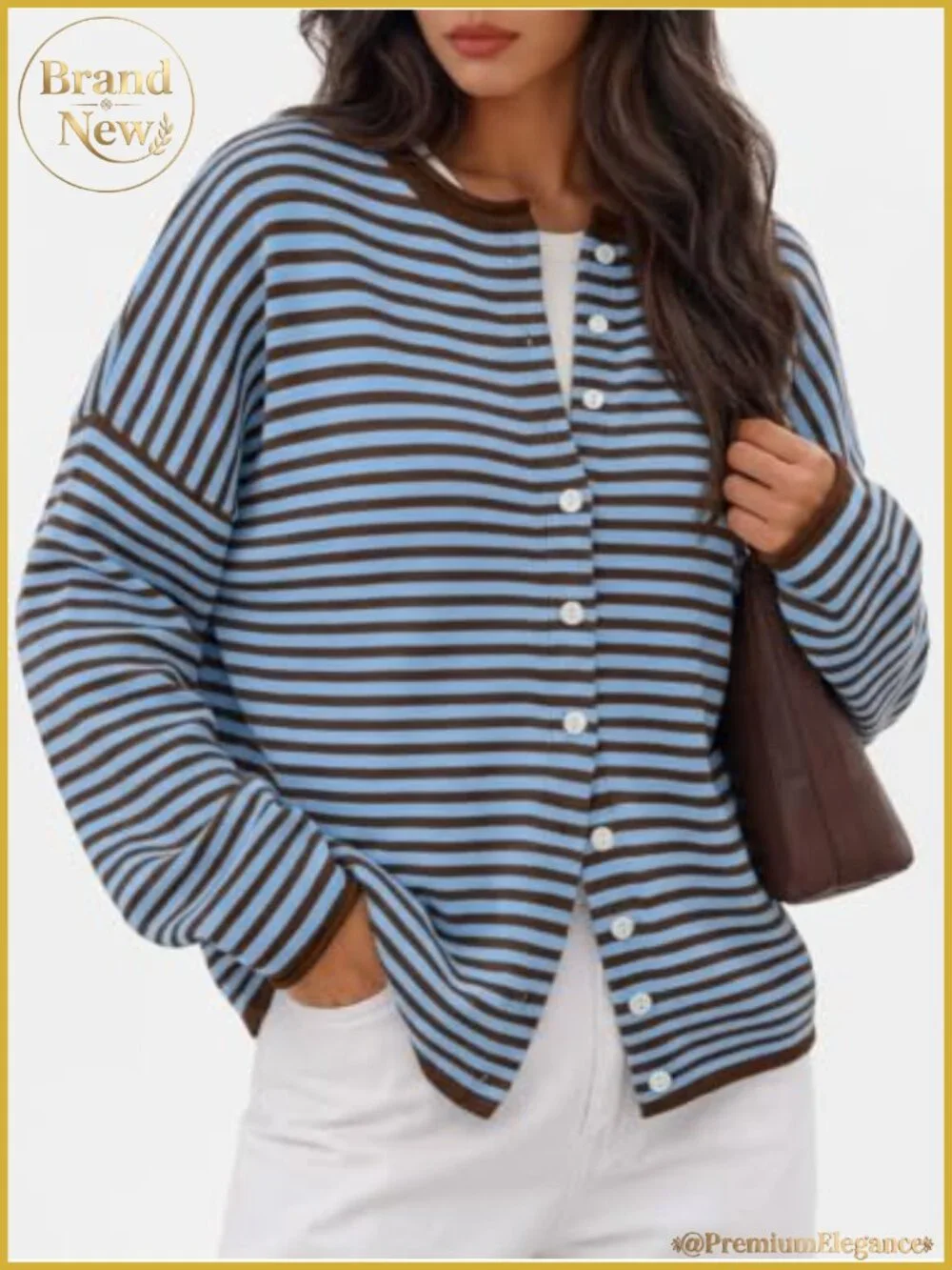 Striped Oversized Cardigan Women's Long Sleeve Button Front Knit
